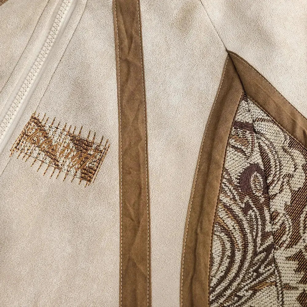 Y2K Jacket with Paisley Pattern and Cashew Flower Graphic Patch