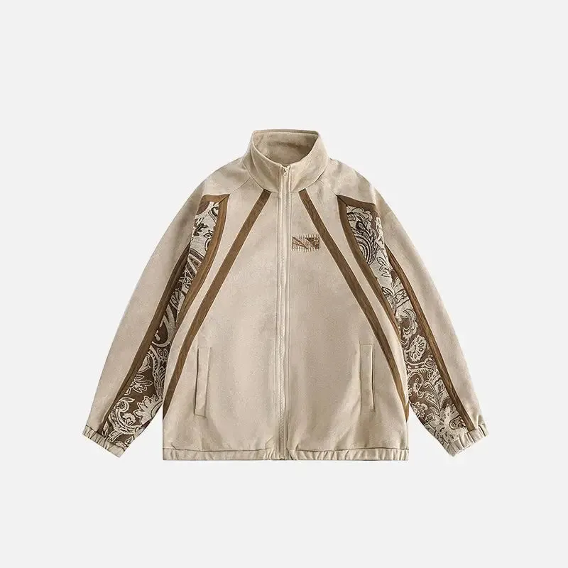 Y2K Jacket with Paisley Pattern and Cashew Flower Graphic Patch