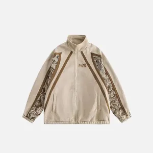Y2K Jacket with Paisley Pattern and Cashew Flower Graphic Patch
