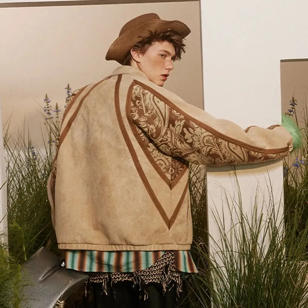 Y2K Jacket with Paisley Pattern and Cashew Flower Graphic Patch