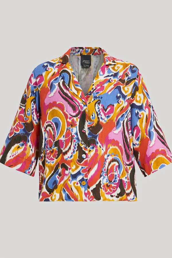 ZEFIR IKAT LINEN VISCOSE CANVAS SHIRT